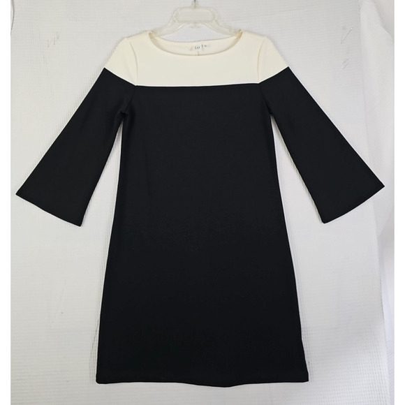 GAP~Woman Sz XS~Black/White Color Block Long Bell Sleeve Dress Boat Neck Unlined - Picture 5 of 13
